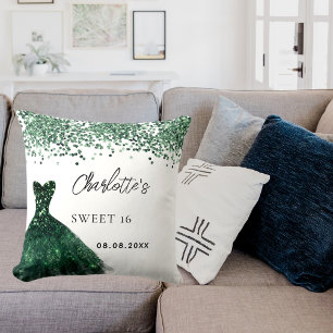 Sweet 16 Smaragdgrün Kleid Weiß Name Kissen