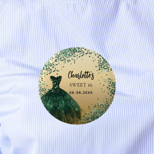 Sweet 16 smaragdgrünes Goldkleid Button