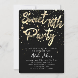 Sweet 16. Sofort Download Black Gold Confetti Einladung