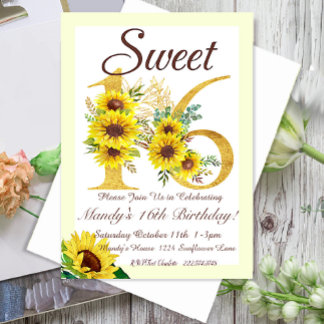 Sweet 16 Sonnenblumen Einladung zum Geburtstag,