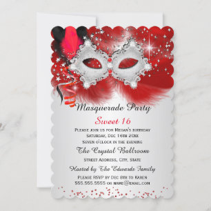 Sweet 16 Spitzenmaske Red Silver Masquerade Einladung