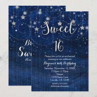 Sweet 16 Starry Night Silver & Blue Einladung