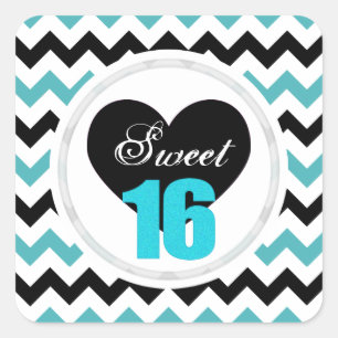 Sweet 16 Stickers: Zickzack blaue und schwarze Pri Quadratischer Aufkleber