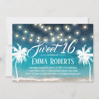 Sweet 16 String Lights Summer Beach Palm Trees Einladung