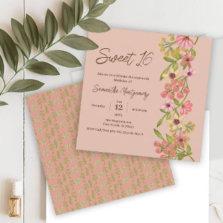 Sweet 16 Summer Pink Floral Boho Geburtstagsparty Einladung