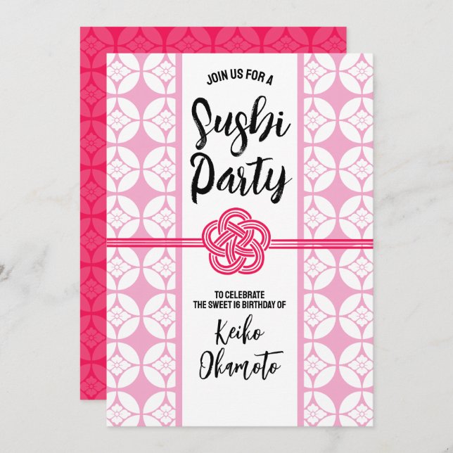 Sweet 16 Sushi Party 花 菱 七 宝 Hanabishi Shippo 紋 Einladung (Vorne/Hinten)