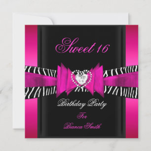 Sweet 16 Sweet Sixteen Hot Pink Schwarz Zebra Einladung
