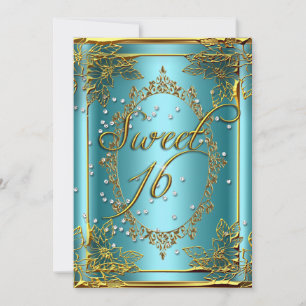 SWEET 16 Sweet Sixteen Party Gold Silber Türkis Einladung