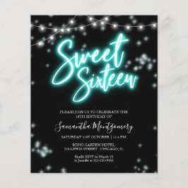 Sweet 16 Tage Aquamarin Neon Glow Budget Einladung