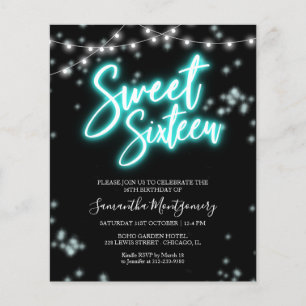 Sweet 16 Tage Aquamarin Neon Glow Budget Einladung