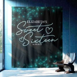 Sweet 16 Tage Aquamarin Neon Glow Hintergrund Wandteppich