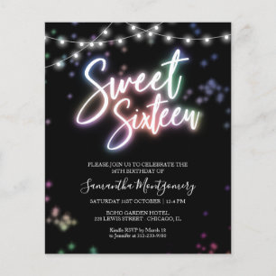 Sweet 16 Tage farbenfrohe Neon Glow Budget Einladu