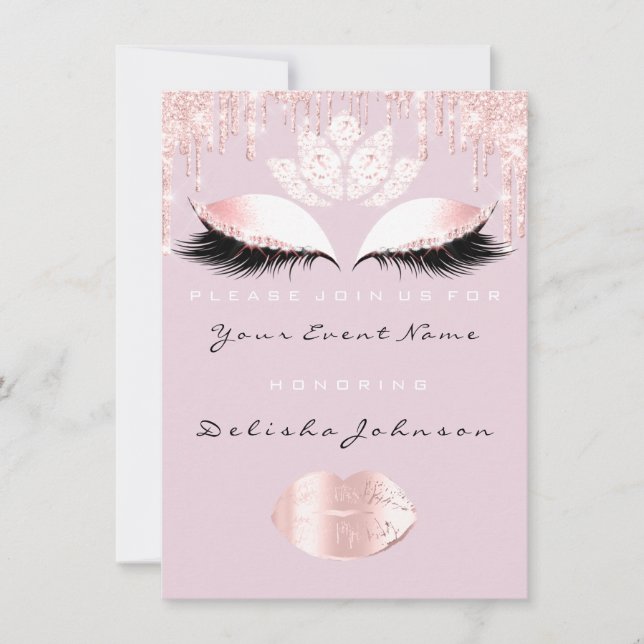 Sweet 16. Tropfen Pink Quinceanera Royal Princess Einladung (Vorderseite)