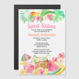 Sweet 16 Tropical Birthday Party Hawaiian Thema Magneteinladung