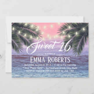 Sweet 16 Tropical Palm Tree Beach String Lights Einladung