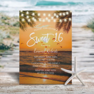 Sweet 16 Tropical Sunset Palm Beach Einladung