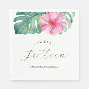 Sweet 16 Tropical Thema Geburtstag Wasserfarbe Serviette