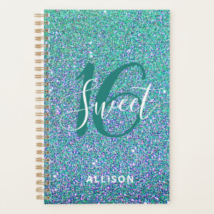 Sweet 16 Türkis Blue Glitzer Girl Personalisiert Planer