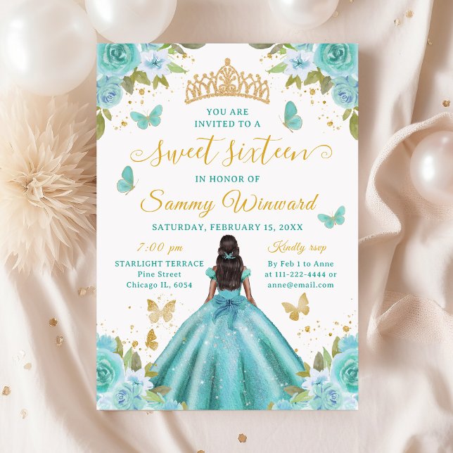 Sweet 16 Turquoise Princess African American Girl Einladung (Von Creator hochgeladen)