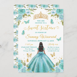 Sweet 16 Turquoise Princess African American Girl Einladung