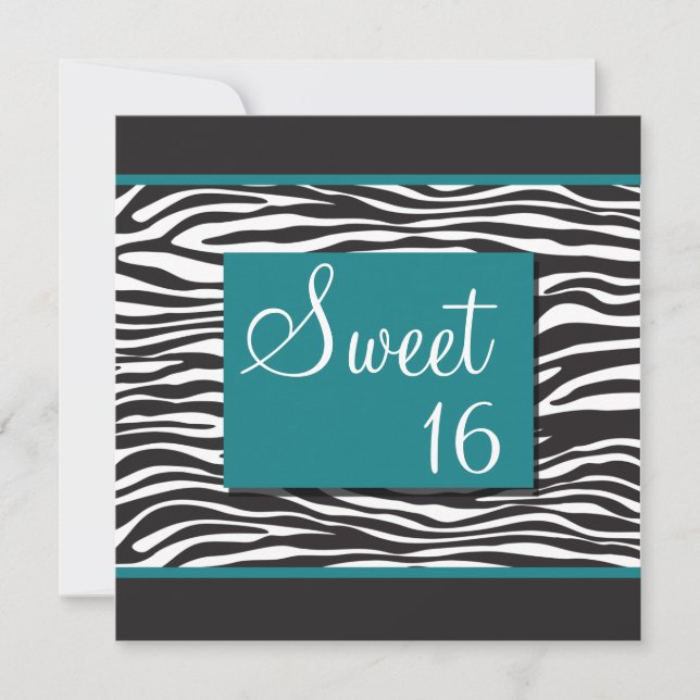 Sweet 16 Turquoise Zebra Einladungen (Vorderseite)