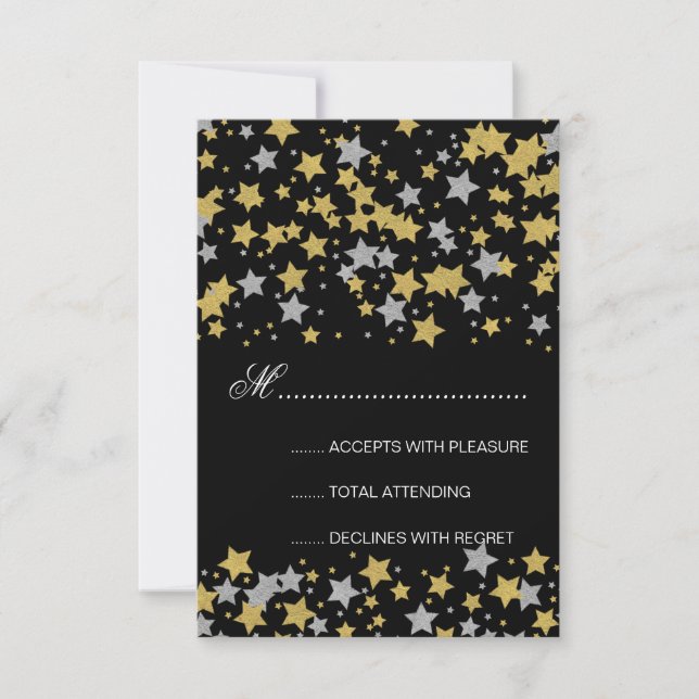 Sweet 16 UAWG Gold Silver Glitzer Star Confetti RSVP Karte (Vorderseite)