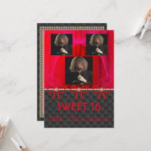 Sweet 16 Überraschendes Party Red Silk & Pearls &  Einladung