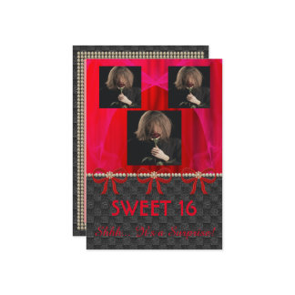 Sweet 16 Überraschendes Party Red Silk & Pearls &  Einladung