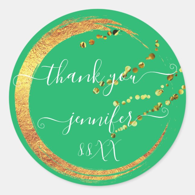 Sweet 16. Vielen Dank Date Bridal Green Gold Honey Runder Aufkleber (Vorderseite)