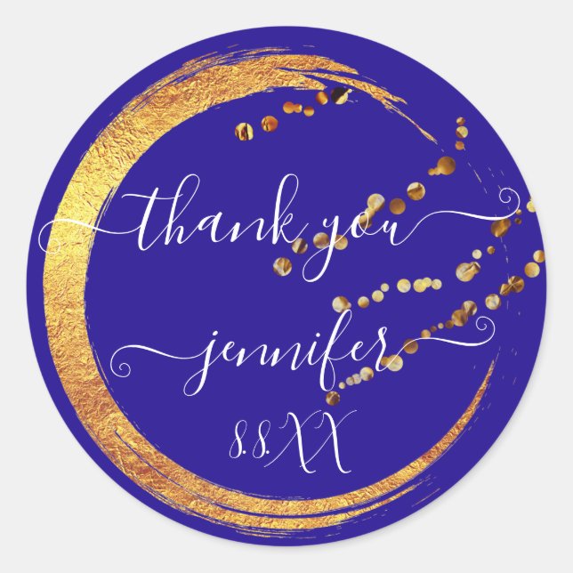 Sweet 16. Vielen Dank Date Bridal Royal Blue Gold Runder Aufkleber (Vorderseite)