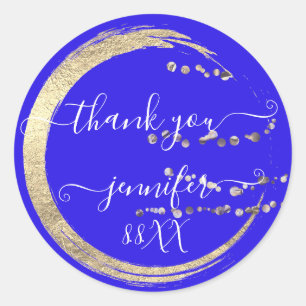 Sweet 16. Vielen Dank Gold Save the Date Blue Runder Aufkleber
