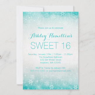 Sweet 16 Vintag Aquamarines Winterwunderland Einladung