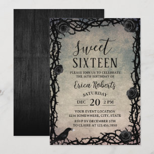 Sweet 16 Vintage Rose & Thorn Dunkle Märchen Einladung