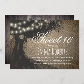 Sweet 16 Vintage Tree String Lights Old Page Einladung