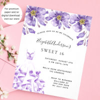 Sweet 16 violett weißes Kleid Blumen Einladung