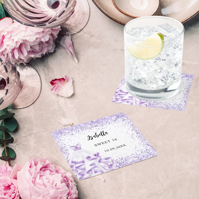 Sweet 16 violett weißes Kleid Rechteckiger Pappuntersetzer (Von Creator hochgeladen)