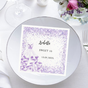 Sweet 16 violett weißes Kleid Serviette