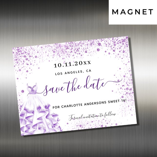 Sweet 16 violette Kleidung speichern den Datums-Ma Magneteinladung (Von Creator hochgeladen)