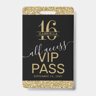 Sweet 16 VIP Access Pass Schwarz und Gold Einladun Ausweis