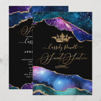 Sweet 16, Watercolor Galaxy Agate Imitate Gold Einladung