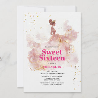 Sweet 16 Watercolor Gold und Pink Glitzer Einladung