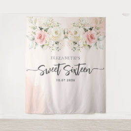 Sweet 16 Watercolor Pink Floral Geburtstag Hinterg Wandteppich