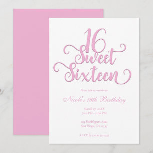Sweet 16 Weiß & Bubblegum Rosa Typ Geburtstag  Einladung