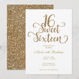 Sweet 16 Weiß & Gold Glitter Geburtstagsfeier Einladung
