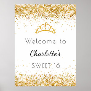Sweet 16 Weißgold Glitzer Staub Tiara willkommen Poster