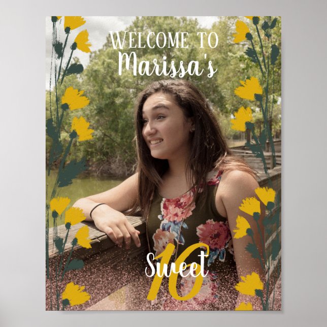 Sweet 16 Welcome Imitate Rosa Glitzer Foto Garden Poster (Vorne)
