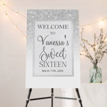 Sweet 16 Welcome Sign, Glamour Silver Glitzer