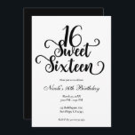 Sweet 16 White & Black Birthday Party Einladung<br><div class="desc">Passen Sie Ihre Veranstaltung an.</div>