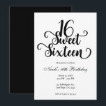 Sweet 16 White & Black Birthday Party Einladung<br><div class="desc">Passen Sie Ihre Veranstaltung an.</div>