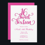 Sweet 16 White & Hot Pink Geburtstagsparty  Einladung<br><div class="desc">Passen Sie Ihre Veranstaltung an.</div>